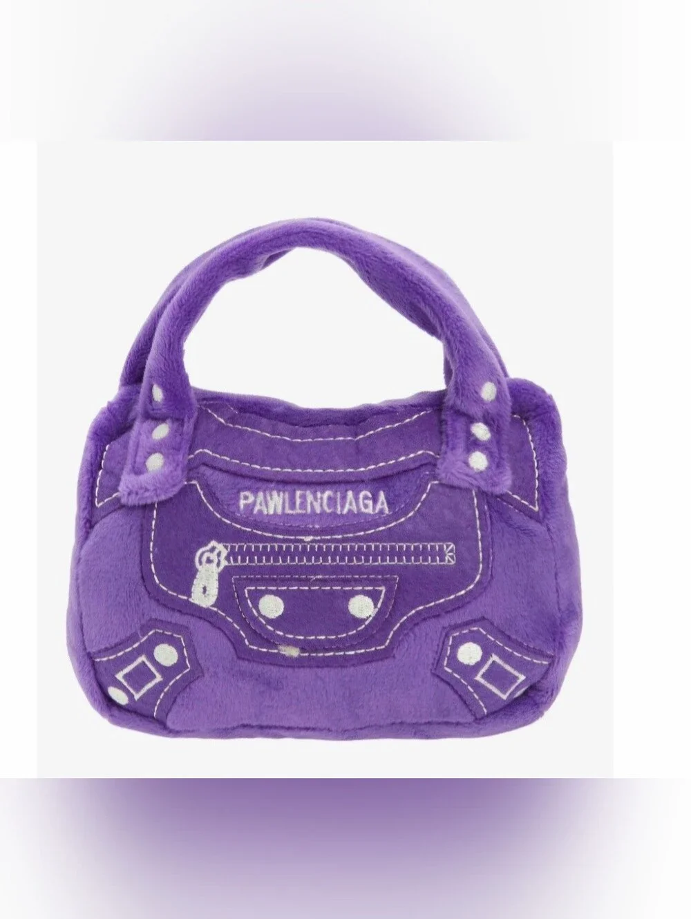 Haute Diggity Dog PAWLENCIAGA Purple Plush Dog Purse Toy Medium NWOT